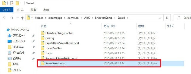 SavedArksLocalフォルダ
