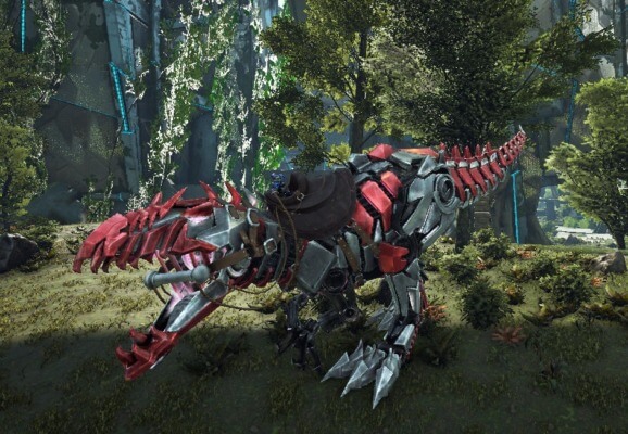 赤と白で塗装したTEKギガノトサウルスのスキン