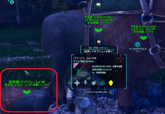 近くにバイソンがいる状態